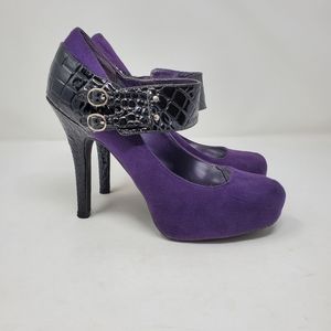 Dollhouse Purple and Black Faux Suede Ankle Strap Stiletto High Heels Size 8